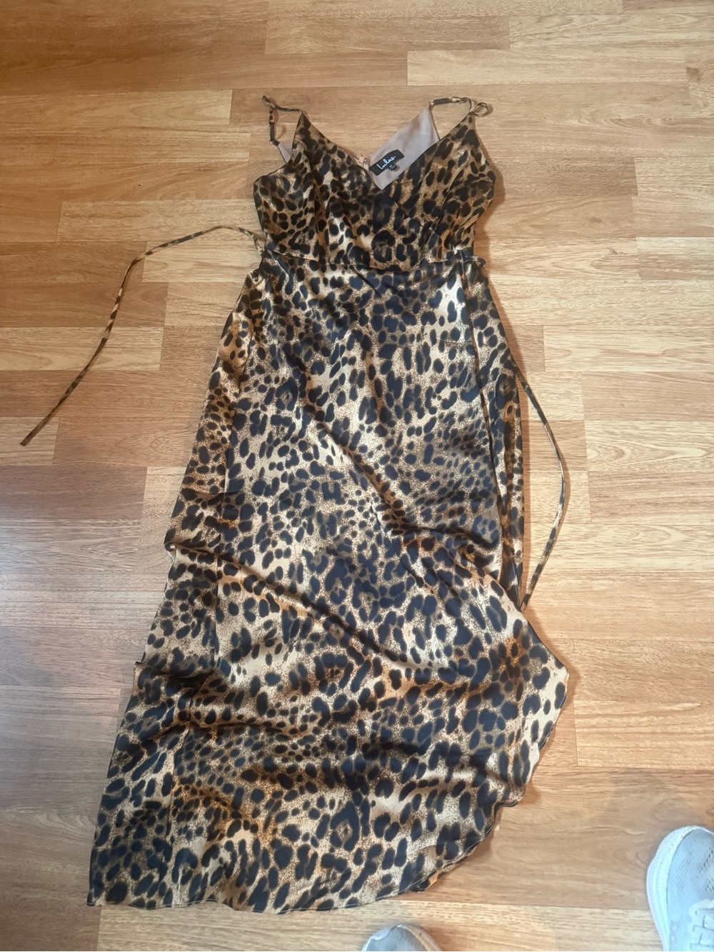 Lulu's Leopard Print Satin Slip Dress in Brown and Black